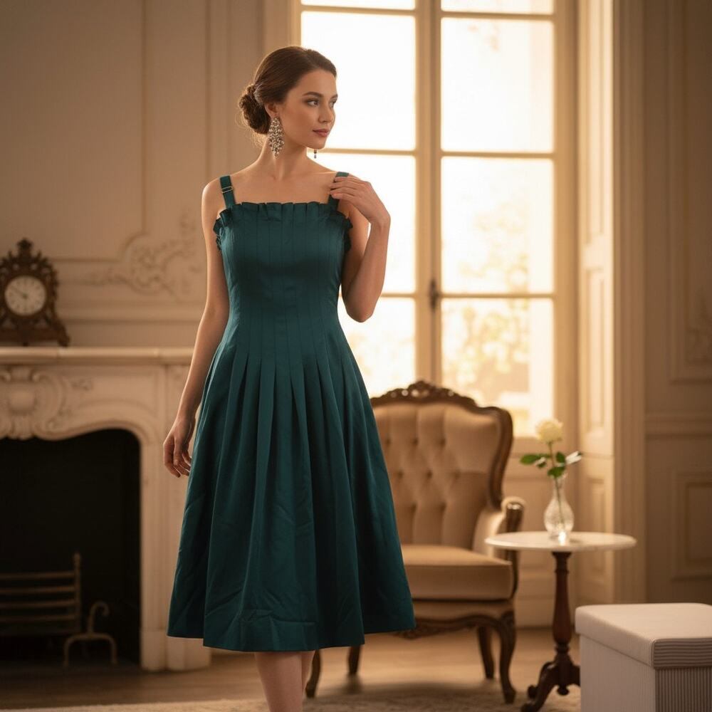 Tahari Size 6 Dress – NWT, Teal Pleated Fit‑and‑Flare, Zip Closure